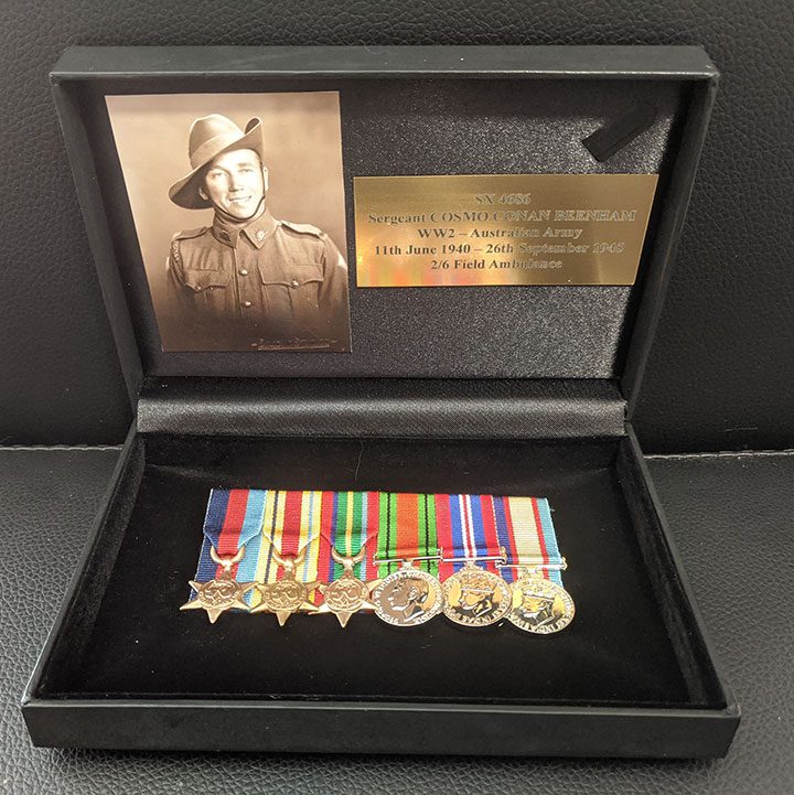 Black satin vinyl medal display boxes, Tania Buck Medals and Frames